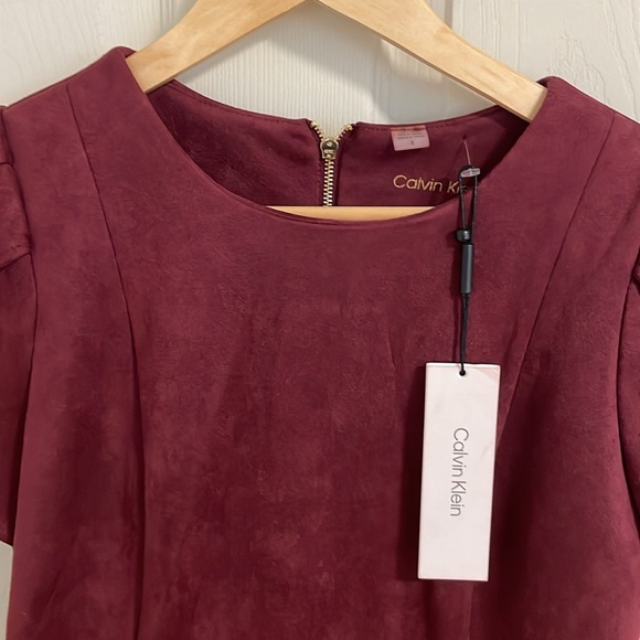 Calvin Klein | Burgundy Suede Tulip Sleeve Dress - Picture 4 of 8